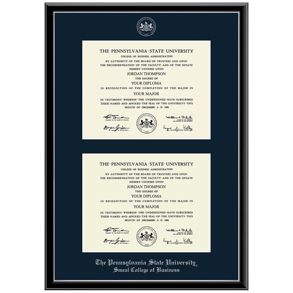 #102 Smeal College of Business double diploma frame Onexa Silver (Black)